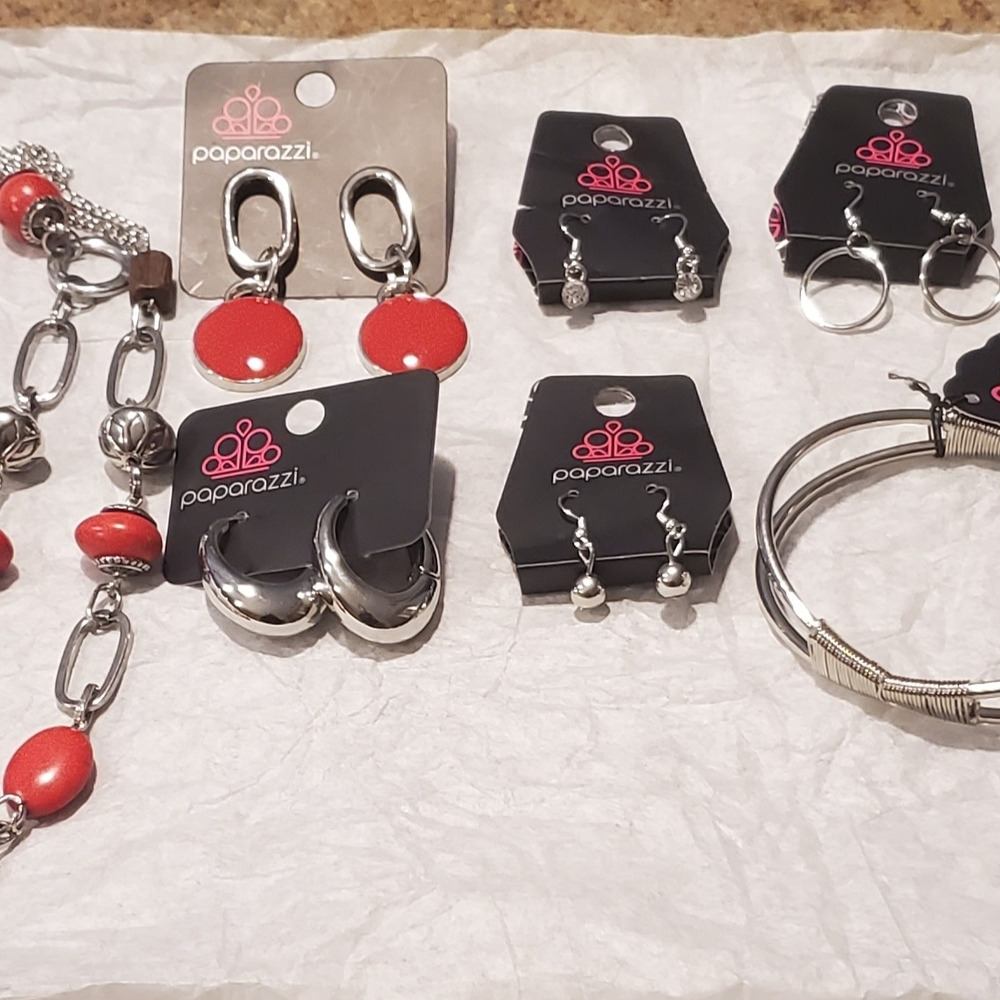 Paparazzi Jewelry Set with Red and Silver Accents